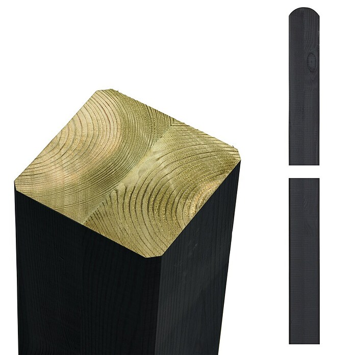 Plus Zaunpfosten gerundet (Höhe: 298 cm, Schwarz, Holz) | BAUHAUS