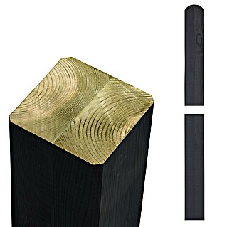 Plus Zaunpfosten gerundet (Höhe: 188 cm, 9 x 9 cm, Schwarz, Holz)