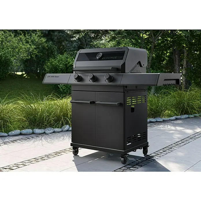 Kingstone KMS Gasgrill Cliff 3000 Beast Black Edition - Grillfläche (B x T): 61 x 45 cm, 10,5 kW, Anzahl Brenner: 3 Stk. - Dieser Grillwagen ist ein erstklassiger Outdoor-Grill mit viel Stauraum. Ein Highlight für jeden Grillabend.
