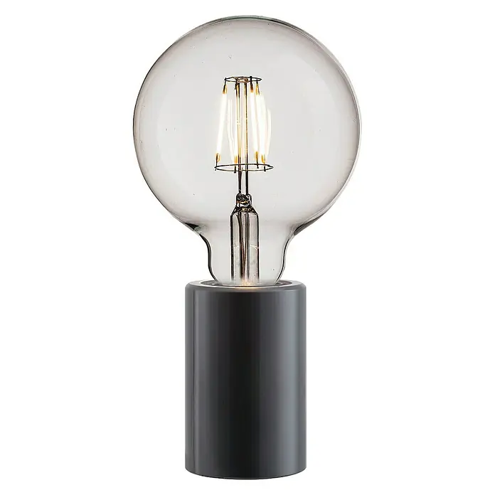 Nordlux Lámpara de sobremesa Siv Mármol - 60 W, L x An x Al: 6 x 6 x 10,3 cm, Negro, E27 - Lámpara de mesa con bombilla transparente y base cilíndrica gris, que ofrece un diseño moderno y minimalista.
