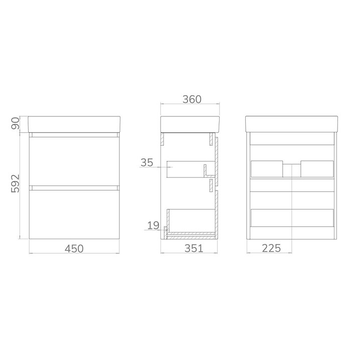Conjunto de mueble de baño Osaka Slim (45 cm, Negro/Nogal, 2 pzs.) | BAUHAUS