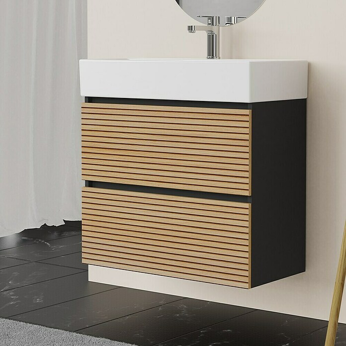 Artysan Conjunto de mueble de baño Osaka Slim (Ancho: 70 cm, Negro/Nogal, 3 pzs.) | BAUHAUS