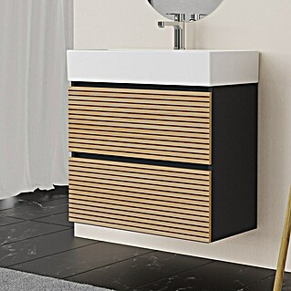 Conjunto de mueble de baño Osaka Slim (70 cm, Negro/Nogal, 2 pzs.)