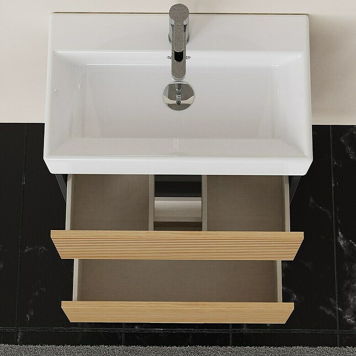 Conjunto de mueble de baño Osaka Slim (60 cm, Negro/Nogal, 2 pzs.) | BAUHAUS