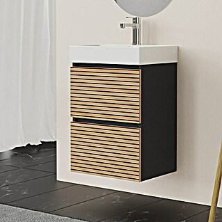 Conjunto de mueble de baño Osaka Slim (45 cm, Negro/Nogal, 2 pzs.)