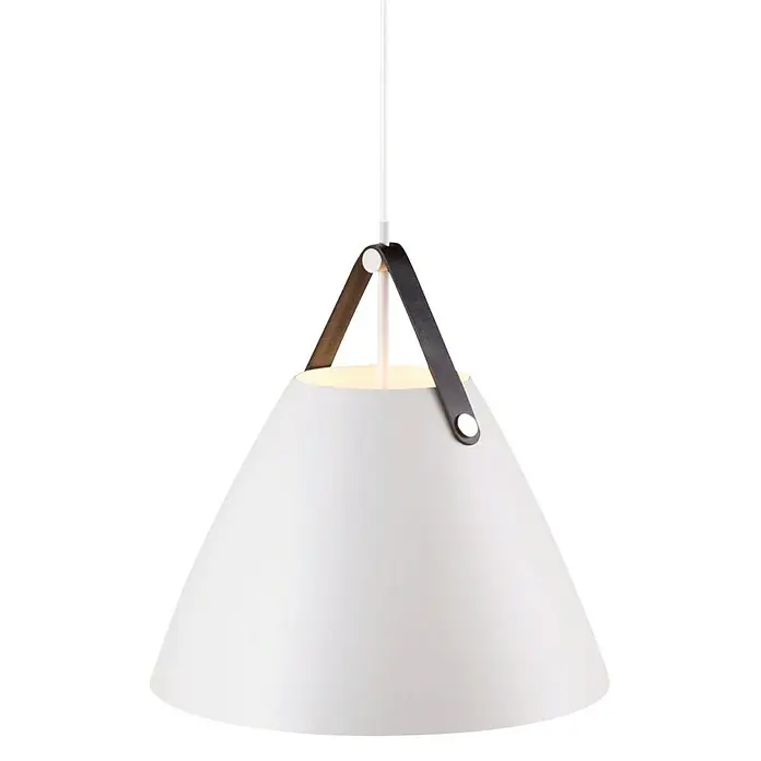 Nordlux Strap Lámpara colgante redonda - 60 W, Ø x Al: 36 x 37 cm, Blanco, E27 - Lámpara colgante blanca con una elegante correa de cuero, que ofrece un diseño moderno y elegante adecuado para cualquier habitación.