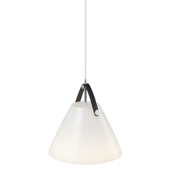Nordlux Strap Lámpara colgante redonda - 60 W, Ø x Al: 27 x 27 cm, Opal, E27 - Elegante lámpara colgante con pantalla blanca y detalles de cuero. La luz proporciona iluminación suave y un acento elegante.