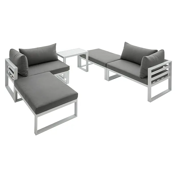 Sunfun Hannah Loungemöbel-Set - 5 -tlg., Aluminium, Grau - Elegantes Gartenmöbelset mit weißen Rahmen und grauen Polstern. Ideal für entspannte Stunden im Freien.