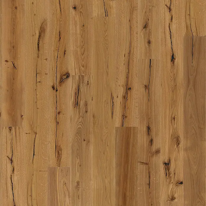 Parkett Eiche Wien - Eiche Wien, Landhausdiele, 1.250 x 190 x 14 mm - Rustikales Holzbodenmuster in warmen Brauntönen, das die natürliche Maserung und Textur des Holzes hervorhebt. Perfekt für ein gemütliches Ambiente.
