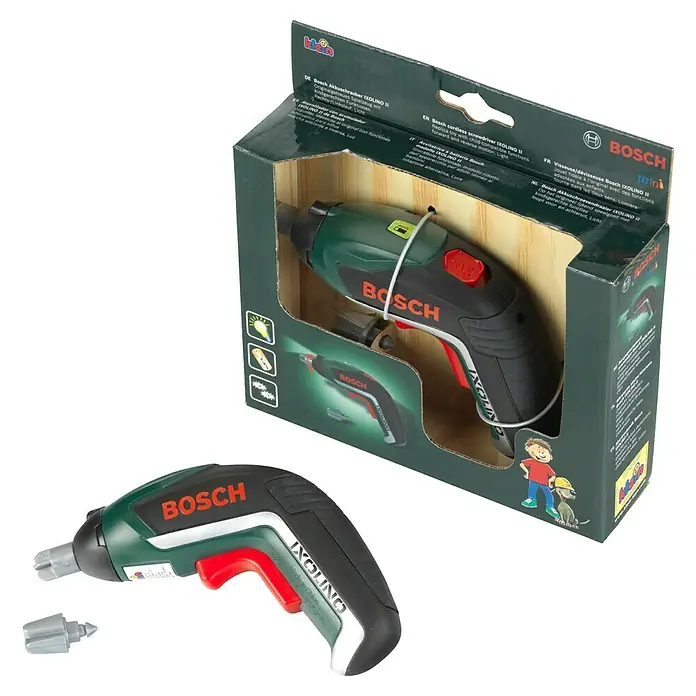 Klein Bosch Kinder-Akkuschrauber Ixolino - Toneffekt - Bosch IXOLINO II Akku-Schrauber Spielzeug im Karton, originalgetreues Design mit Funktionen und Licht für Kinder.