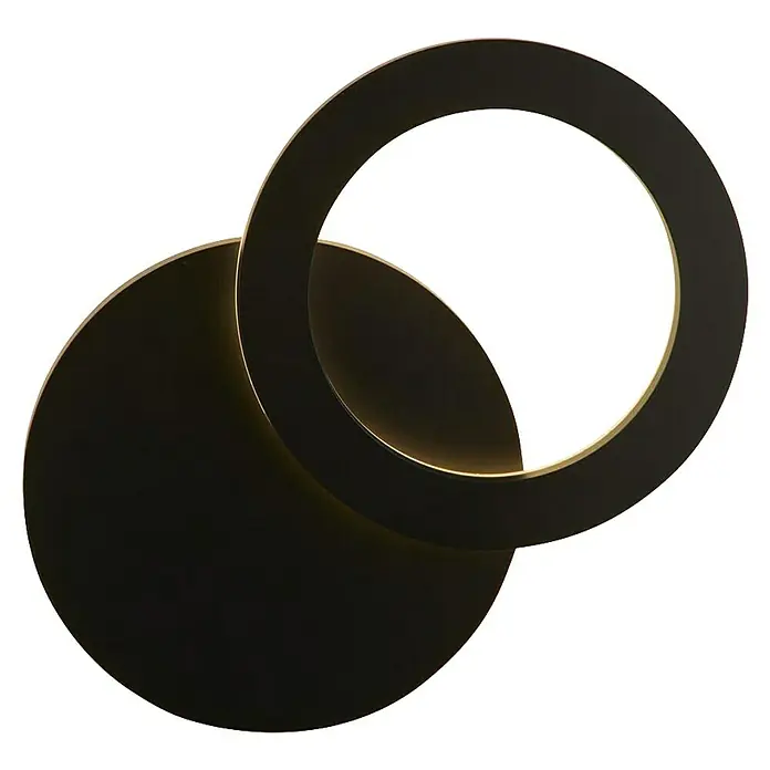 Searchlight LED-Außenwandleuchte Hyde - 6 W, 8 x 8 x 30 cm, IP65 - Elegante Wandleuchte mit zwei überlappenden Kreisen in Schwarz und Gold. Die minimalistische Leuchte sorgt für stilvolle Beleuchtung im Raum.