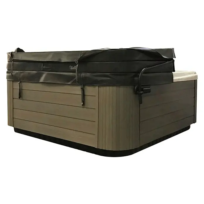 Hebeanlage zu Thermoabdeckung Easy - Passend für: Camargue Außen-Whirlpools - Ein luxuriöser Whirlpool mit einer robusten, schwarzen Abdeckung. Perfekt für Entspannung im eigenen Garten.