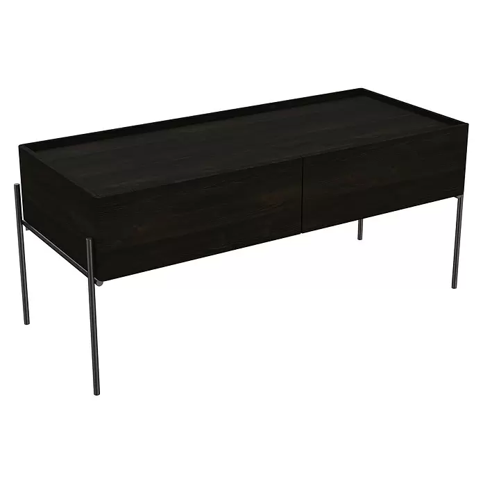 VitrA Equal Unterschrank - B x T x H: 102 x 42 x 44,5 cm, Ulme - Dunkles Sideboard aus Holz mit zwei Staufächern und schlanken schwarzen Metallbeinen.