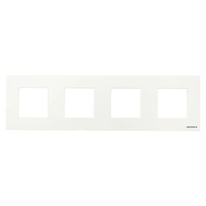 Marco Zenit - Blanco, Modelo de mecanismos: x 4, Plástico, Colocar - Placa de cubierta blanca de Niessen con cuatro aberturas para interruptores o enchufes, ideal para un diseño limpio.