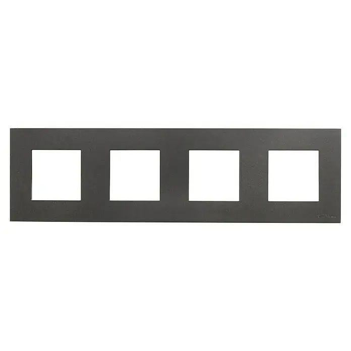 Marco Zenit - Negro, Modelo de mecanismos: x 4, Plástico, Colocar - Cubierta de interruptor gris de 4 bandas con bordes plateados. Perfecto para diseñar con estilo sus interruptores y enchufes en toda la casa.