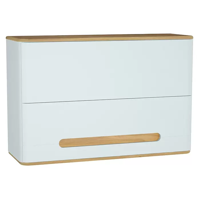 VitrA Sento Hängeschrank - B x T x H: 105 x 34,5 x 70 cm, Weiß - Hellblauer Zweischubladenschrank mit abgerundeten Ecken, Holzplatte und integriertem Holzgriff.