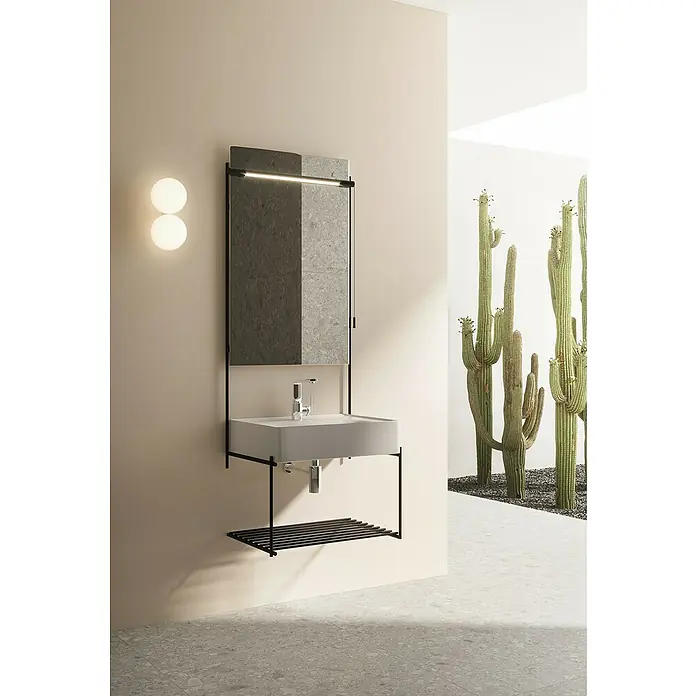 VitrA Equal Lichtspiegel - 63,5 x 138 cm, Schwarz - Elegantes Badezimmerwaschbecken mit minimalistischem Design und integriertem Spiegel, beleuchtet mit einem schlanken Lichtband.