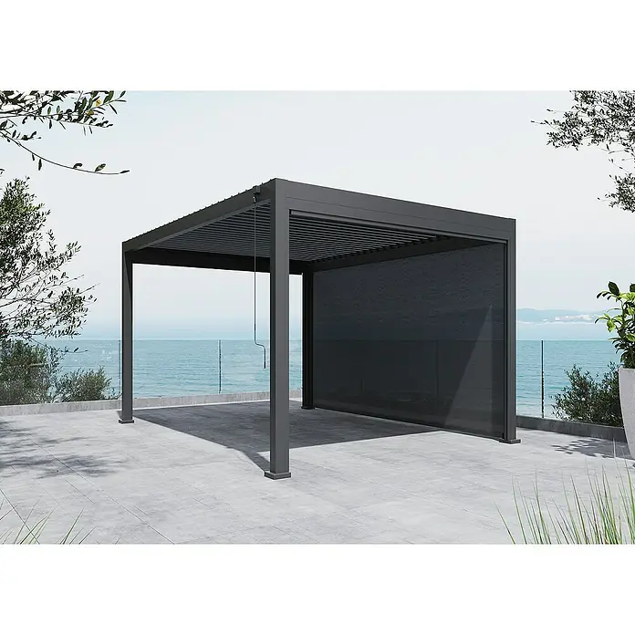 Sunfun Milos Panel lateral - An x Al: 368 x 217 cm, Antracita, Para pérgola con laterales Milos, Profundidad: 8,5 cm - Pérgola moderna con techo de lamas y pantalla lateral para patio o jardín, proporcionando sombra y privacidad.
