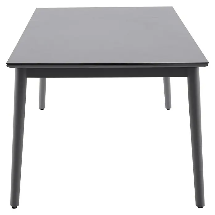 Sunfun Solo Gartentisch - L x B x H: 230 x 100 x 76,5 cm, Aluminium, Sintered Stone, Night-Grey, Ausziehbar - Grauer Esstisch mit glatter Oberfläche und stabilen, grauen Beinen, ideal für moderne Essbereiche.