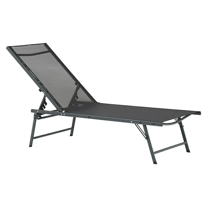 Gartenliege - L x B x H: 181 x 54,5 x 33,5 cm, Dunkelgrau, Stahl, Klappbar - Die verstellbare Sonnenliege in Grau ist ideal zum Entspannen im Garten oder am Pool und lässt sich bei Bedarf einfach zusammenklappen.