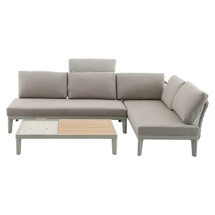 Sunfun Solo Mesa auxiliar de jardín - L x An x Al: 120 x 72 x 26 cm, Aluminio, Rectangular, Gris/Beige - Elegante lounge gris de exterior con mesa a juego. Perfecta para relajarse al aire libre, esta lounge ofrece confort y estilo para tu jardín.