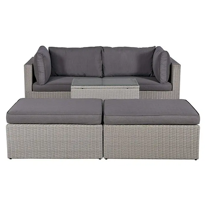Loungemöbel-Set - 5 -tlg., Aluminium, Polyrattan, Anthrazit - Graues modulares Loungesofa mit Kissen und Tisch. Dieses elegante Sofa bietet bequeme Sitzgelegenheiten für Ihren Außenbereich.