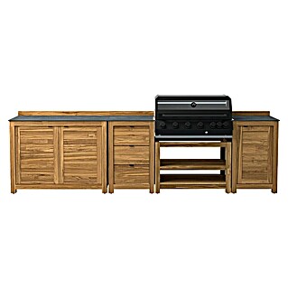 Kingstone Outdoorküchen-Set Cliff 6005/Zoe (5 -tlg., Holz, Schwarz/Braun, Material Rost: Gusseisen, Anzahl Brenner: 6)