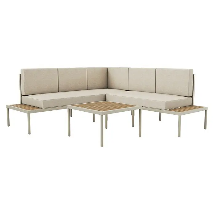 SENSUM Loungemöbel-Set Ankarsvik - 3 -tlg., Aluminium, Teak, Sandbraun - Elegantes Ecksofa-Set mit passendem Tisch. Das modulare Design und die neutralen Farben machen es ideal für jeden Außenbereich.