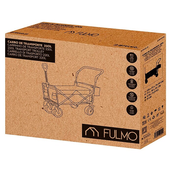 Fulmo Carro de mano plegable Lux (L x An x Al: 128 x 52 x 99 cm, Carga soportada: 75 kg, Capacidad volumétrica: 220 l) | BAUHAUS