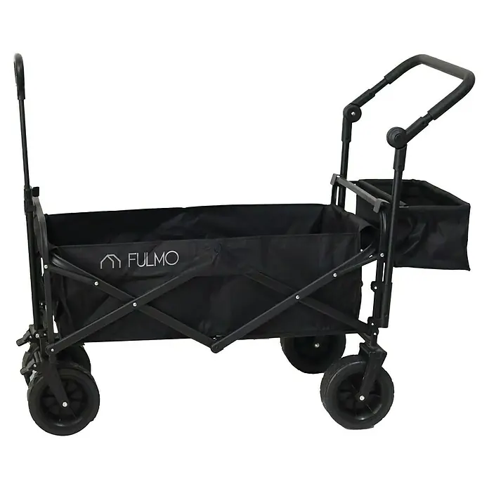 Fulmo Carretilla de transporte Lux - L x An x Al: 128 x 52 x 99 cm, Carga soportada: 82,5 kg, 220 l - Carro negro con logo "FULMO", ideal para transportar objetos al aire libre. Un ayudante práctico para excursiones y compras.