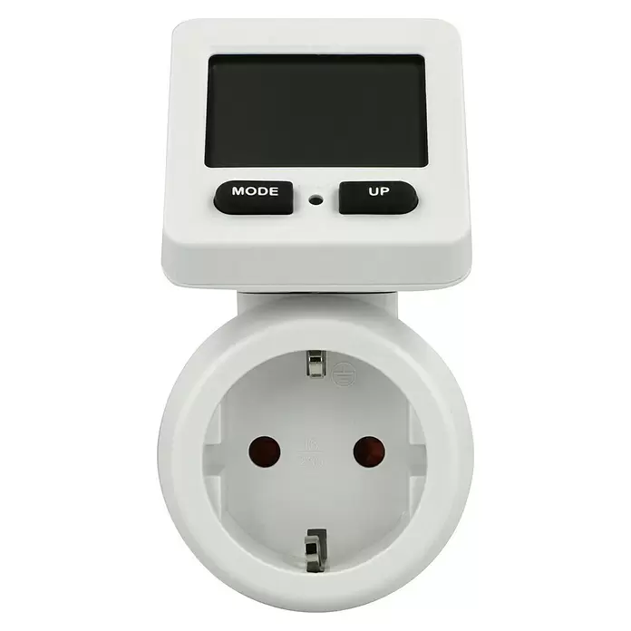 Schwaiger Energiekosten-Messgerät STEM1180 - 230 V, Display, Max. Anschlussleistung: 3.680 W - Weißer Energiemesser/Zeitschaltuhr mit Digitalanzeige und integrierter Steckdose.