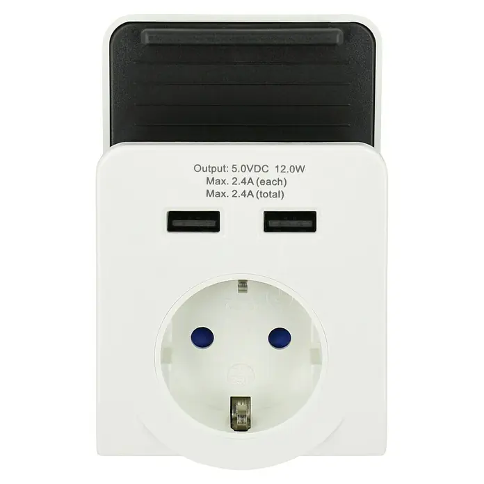 REV USB-Ladegerät Zwischenstecker - Weiß, 2 USB-Anschlüsse - Weißer Reiseadapter mit USB-Anschlüssen und Steckdose für internationale Stromversorgung, kompakt und vielseitig.