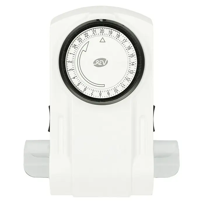 REV Doppel-Zeitschaltuhr - Mechanisch, Weiß, Min. Schaltabstand: 15 min - Eine Zeitschaltuhr von REV in Weiß, die dazu dient, elektrische Geräte zu bestimmten Zeiten automatisch ein- und auszuschalten.