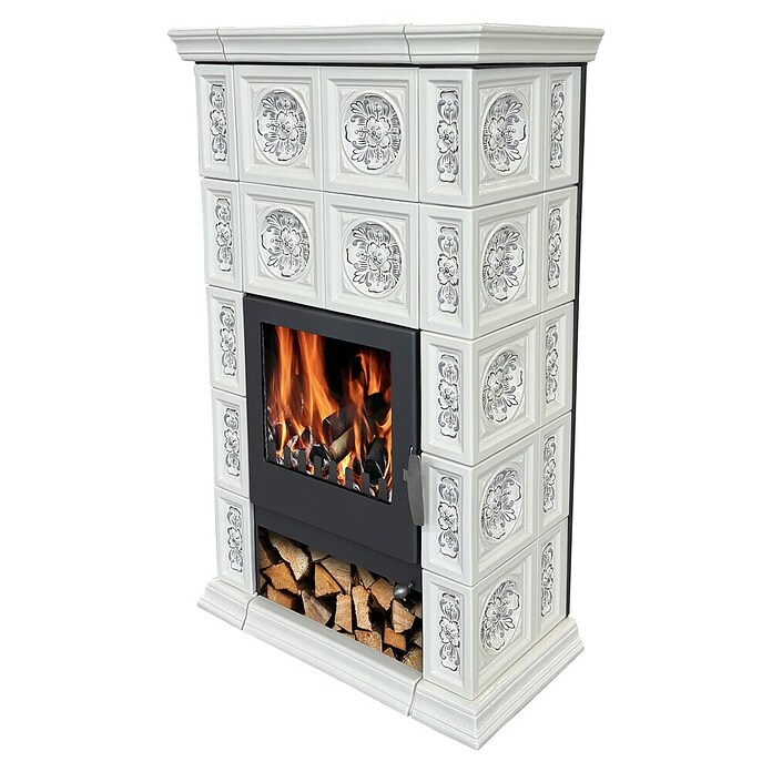 Domofire Kaminofen Verona Knochenfarbe Handbemalt (8 kW, Raumheizvermögen: 160 m³, Material Verkleidung: Keramik, Knochenfarbig) | BAUHAUS