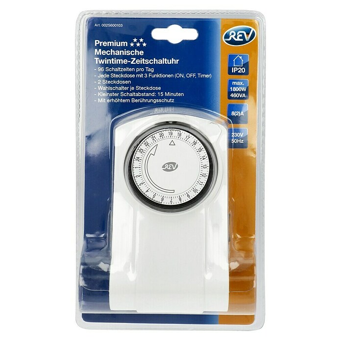 REV Doppel-Zeitschaltuhr (Mechanisch, Weiß, Min. Schaltabstand: 15 min)