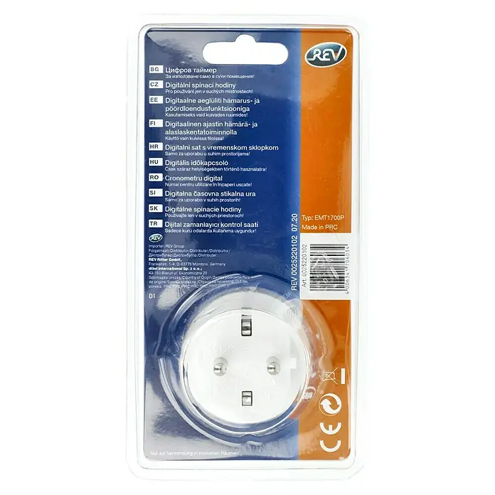 REV Zeitschaltuhr - Digital, 1.800 W - Digitaler REV-Timer mit Zeitschaltuhr in transparenter Verpackung.