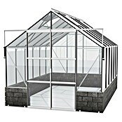 Vitavia Gewächshaus (3,85 x 2,57 x 2,49 m, Farbe: Aluminium, Sockelmauer, Farbe Stein: Anthrazit, Einscheibensicherheitsglas (ESG))