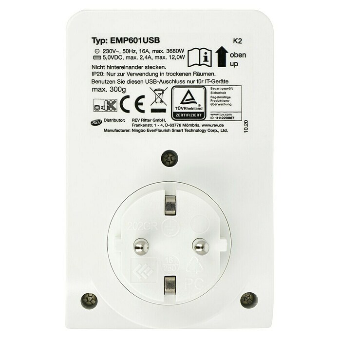 REV Cargador USB Enchufe adaptador (Blanco, 2 conexiones USB) | BAUHAUS