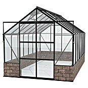 Vitavia Gewächshaus (4,48 x 2,57 x 2,49 m, Farbe: Schwarz, Sockelmauer, Farbe Stein: Sandstein, Einscheibensicherheitsglas (ESG))