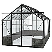 Vitavia Gewächshaus (4,48 x 2,57 x 2,49 m, Farbe: Schwarz, Sockelmauer, Farbe Stein: Anthrazit, Einscheibensicherheitsglas (ESG))
