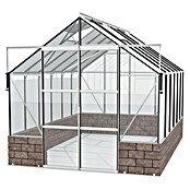 Vitavia Gewächshaus (3,85 x 2,57 x 2,49 m, Farbe: Aluminium, Sockelmauer, Farbe Stein: Sandstein, Einscheibensicherheitsglas (ESG))