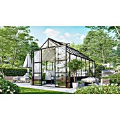 Vitavia Gewächshaus (3,85 x 2,57 x 2,49 m, Farbe: Schwarz, Sockelmauer, Farbe Stein: Sandstein, Einscheibensicherheitsglas (ESG))