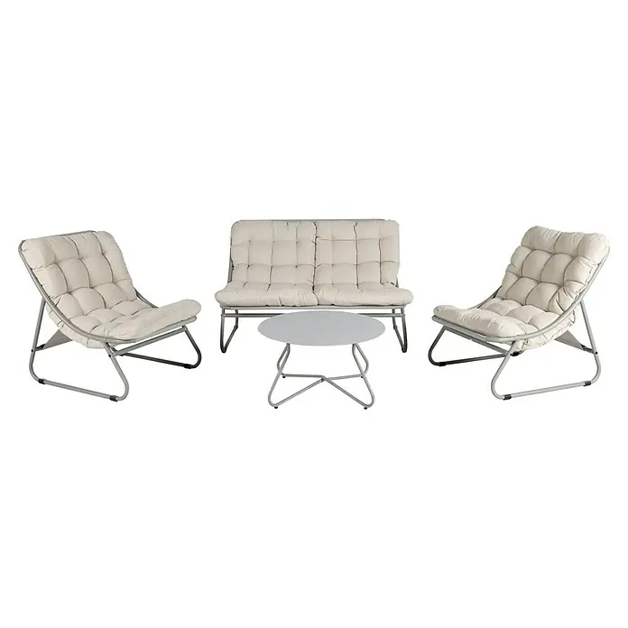 Conjunto de muebles Formentera - 4 pzs., Acero/Olefina, Gris/Blanco - Atractivo conjunto de muebles de patio con sillas cómodas y una mesa a juego para momentos relajantes al aire libre.