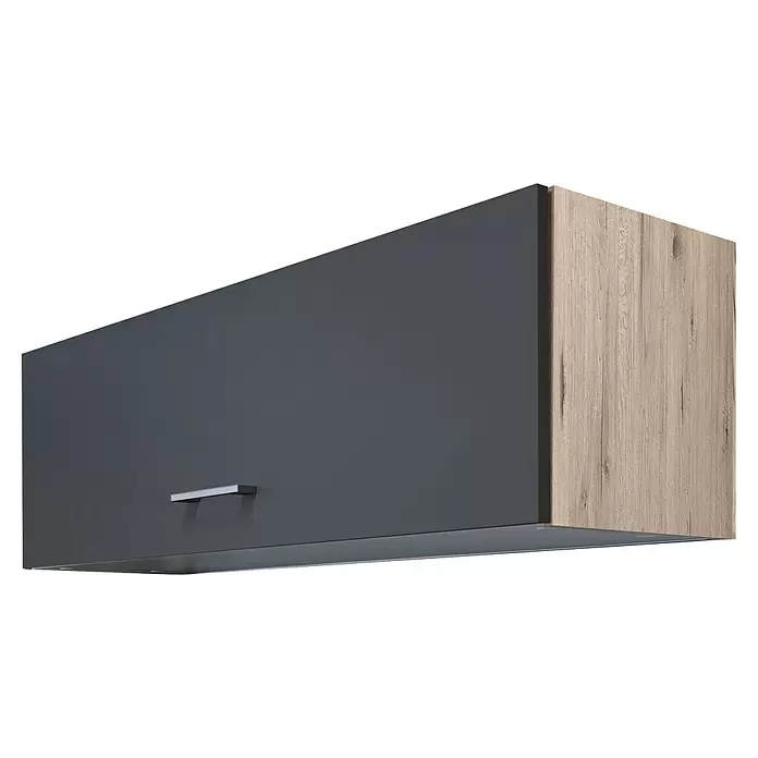 Flex-Well Tiago Küchen-Hängeschrank - B x T x H: 100 x 32 x 32 cm, Basaltgrau matt - Küchenhängeschrank mit dunkelgrauer Front, Seiten in heller Holzoptik und silbernem Griff.