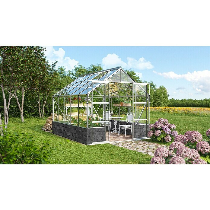Vitavia Gewächshaus Cassandra 8300 (Außenmaß inkl. Dachüberstand (B x T): 257 x 323 cm, 3 mm, Aluminium/ Basalt) | BAUHAUS