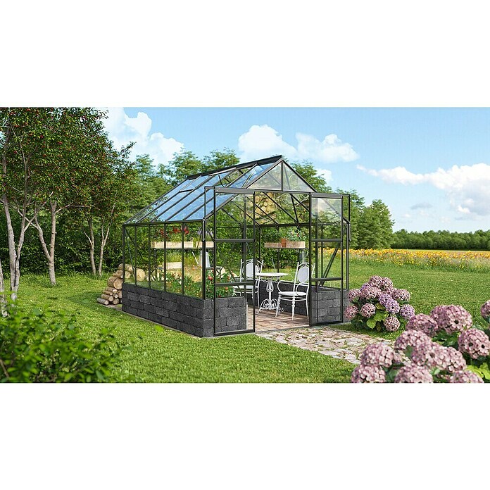Vitavia Gewächshaus Cassandra 8300 (Außenmaß inkl. Dachüberstand (B x T): 257 x 323 cm, 3 mm, Schwarz/ Basalt) | BAUHAUS