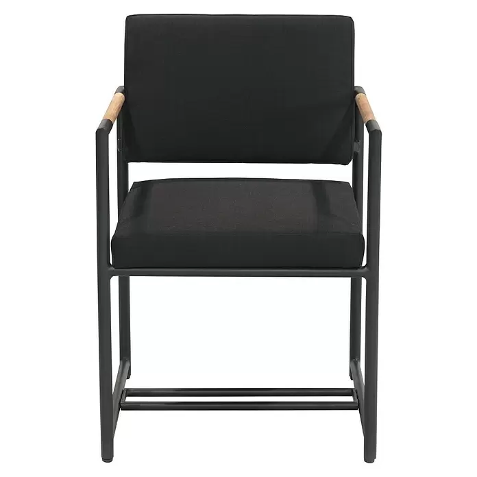 SENSUM Gartenstuhl Arendal - Aluminium, Polyester, Schwarz/Teak, B x T x H: 61 x 79,5 x 53 cm - Schwarzer Stoff-Sessel mit dunklem Metallrahmen und hellen Holzarmlehnen.