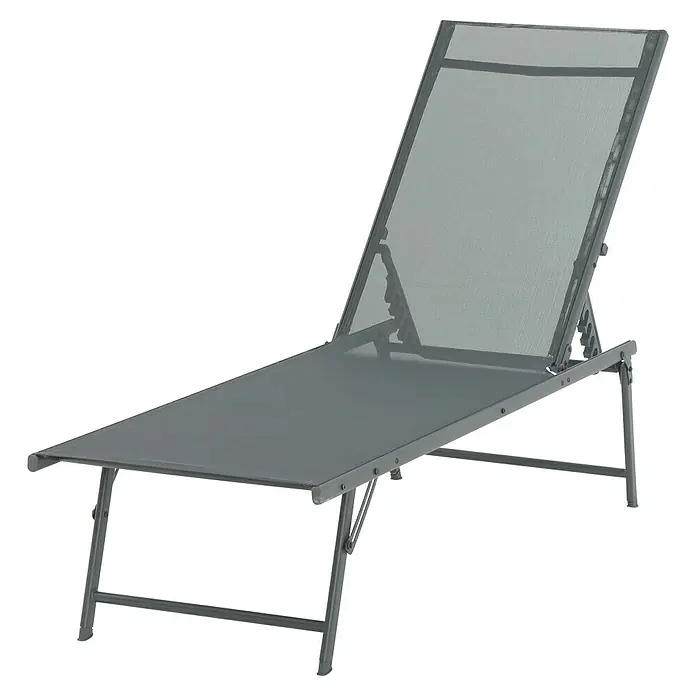 Gartenliege - L x B x H: 181 x 54,5 x 33,5 cm, Dunkelgrau, Stahl, Klappbar - Eine graue Sonnenliege mit verstellbarer Rückenlehne und Metallrahmen, ideal für den Garten oder die Terrasse. Entspannung pur!