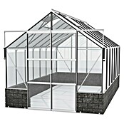 Vitavia Gewächshaus (4,48 x 2,57 x 2,49 m, Farbe: Aluminium, Sockelmauer, Farbe Stein: Anthrazit, Einscheibensicherheitsglas (ESG))