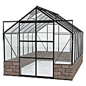 Vitavia Gewächshaus (3,85 x 2,57 x 2,49 m, Farbe: Schwarz, Sockelmauer, Farbe Stein: Sandstein, Einscheibensicherheitsglas (ESG))